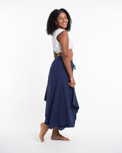 Solid Color Cotton Handkerchief Midi Skirt in Navy