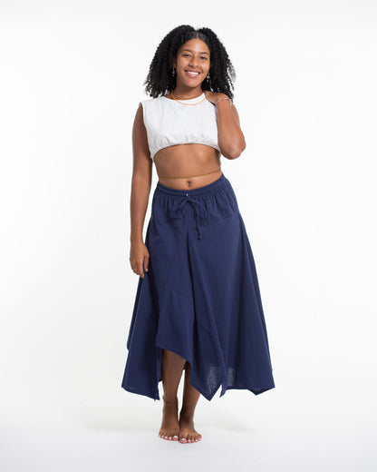 Solid Color Cotton Handkerchief Midi Skirt in Navy