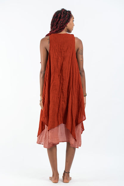 Crinkled Hill Tribe Cotton Tank Dress in Brick