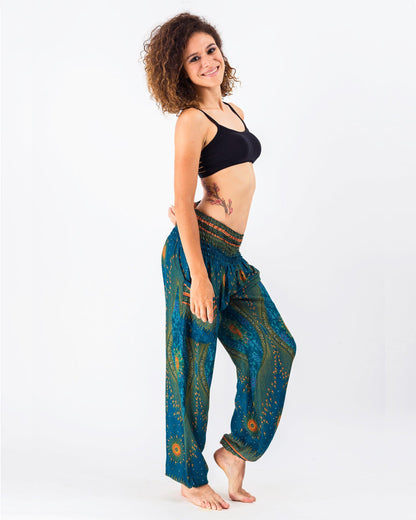 Peacock Eye Women's Harem Pants in Turquoise