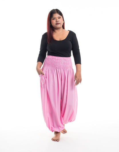 Plus Size Solid Color Women's Harem Pants in Light Pink