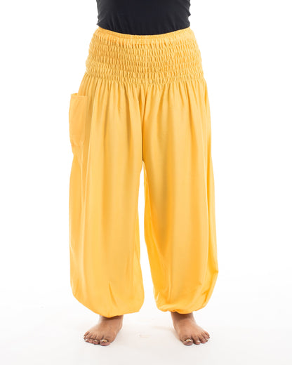 Plus Size Solid Color Women's Harem Pants in Light Yellow