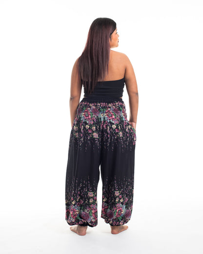 Plus Size Floral Women's Harem Pants in Black
