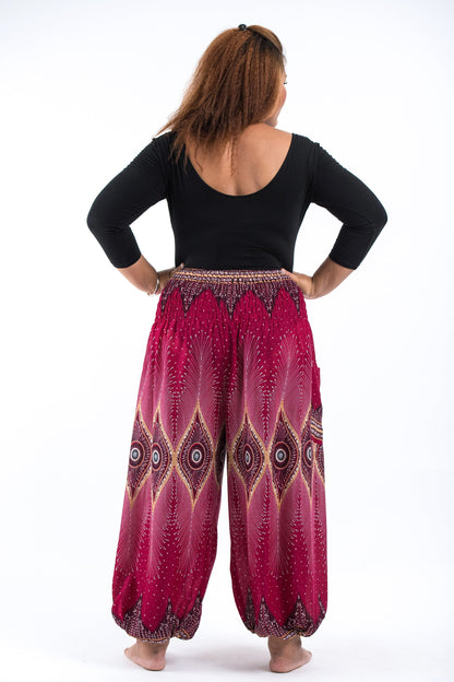 Plus Size Diamond Peacock Women's Harem Pants in Red