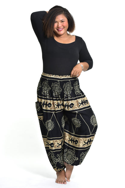 Plus Size Turtle Print Women's Harem Pants in Gold