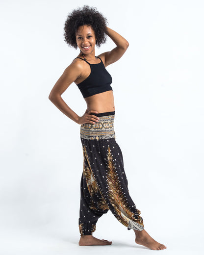 Peacock Feathers 2-in-1 Jumpsuit Harem Pants in Black