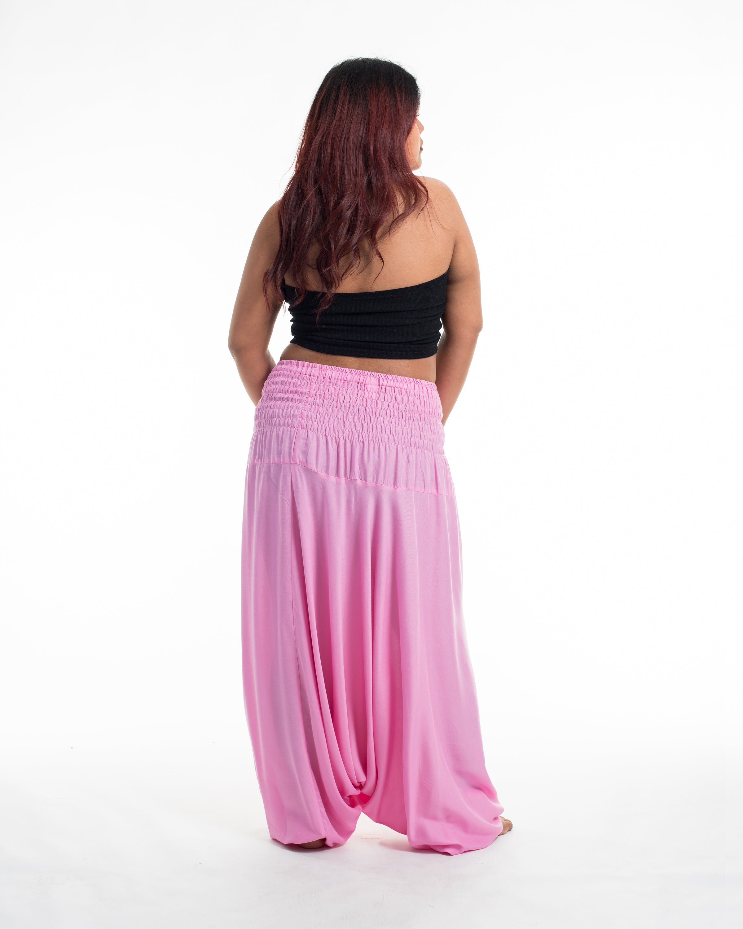 Plus Size Solid Color 2-in-1 Jumpsuit Harem Pants in Light Pink