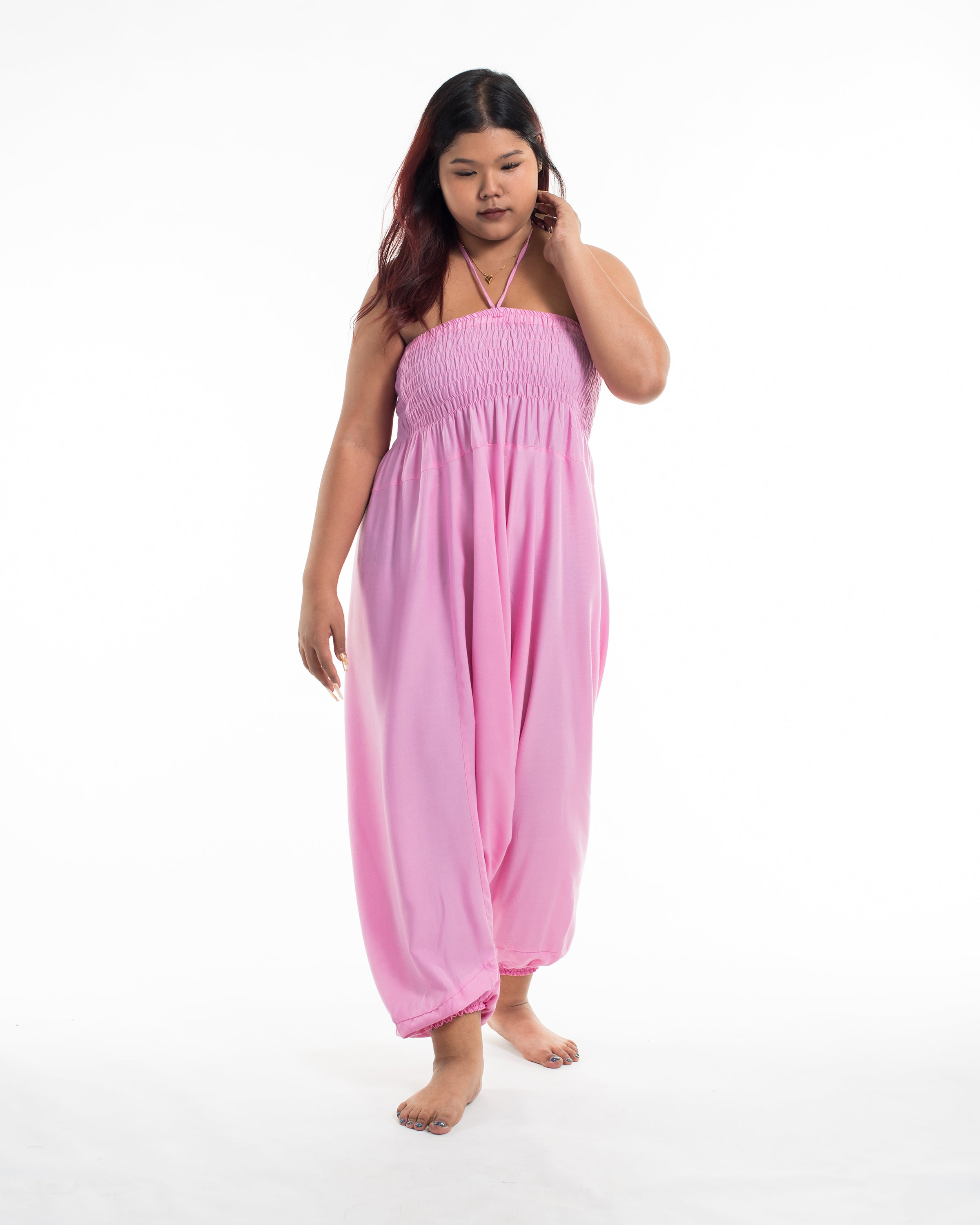 Plus Size Solid Color 2-in-1 Jumpsuit Harem Pants in Light Pink