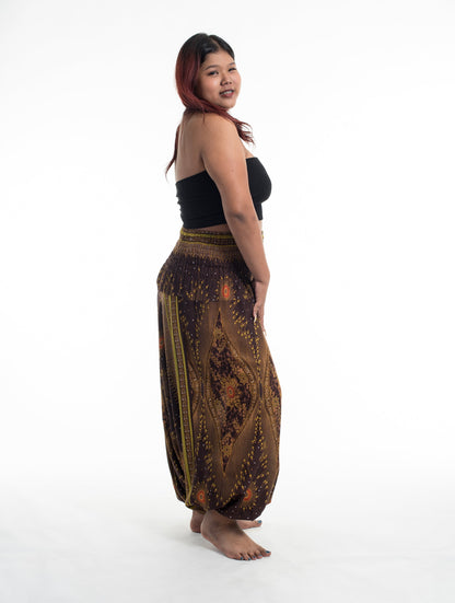 Plus Size Peacock Eyes 2-in-1 Jumpsuit Harem Pants in Brown