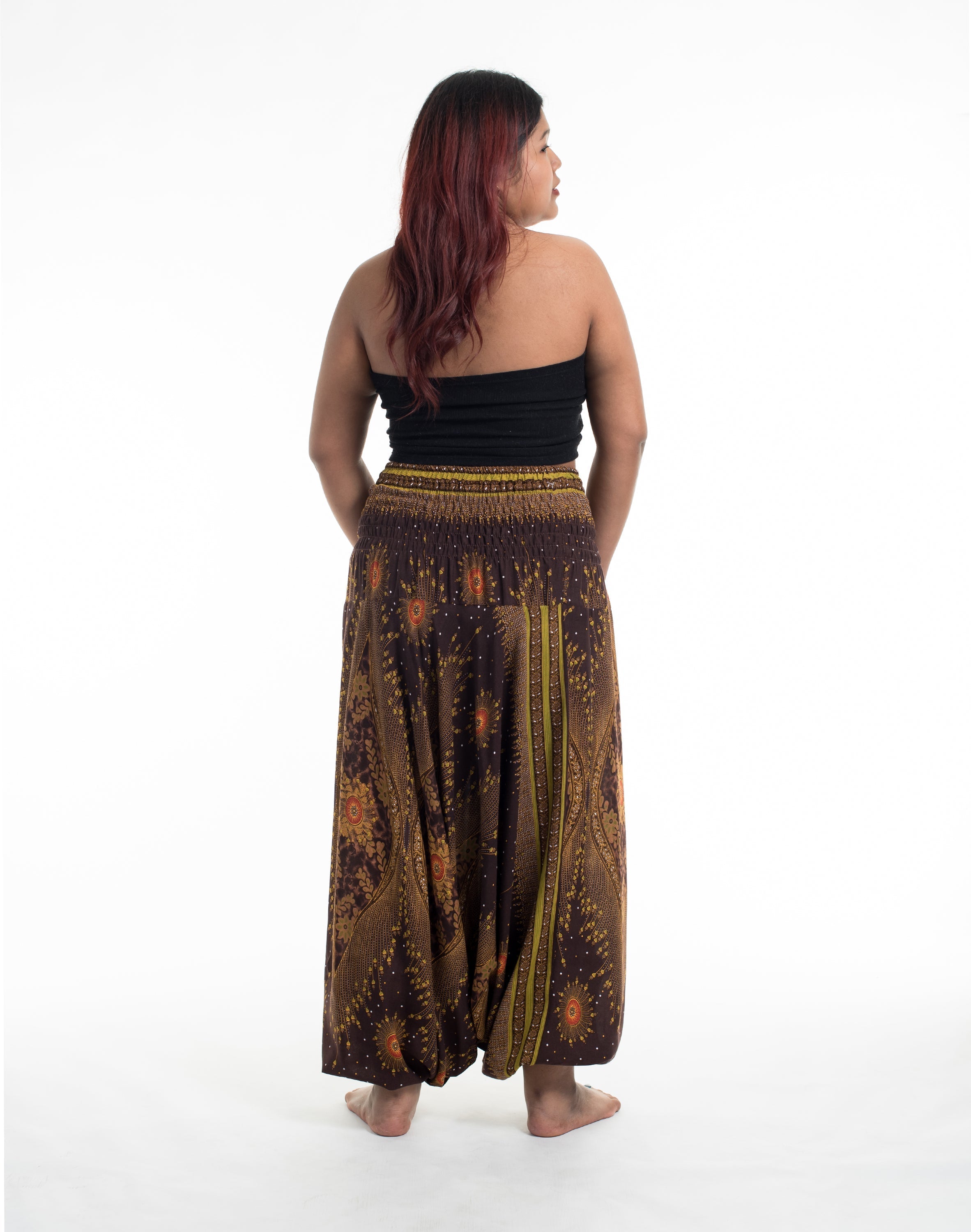 Plus Size Peacock Eyes 2-in-1 Jumpsuit Harem Pants in Brown