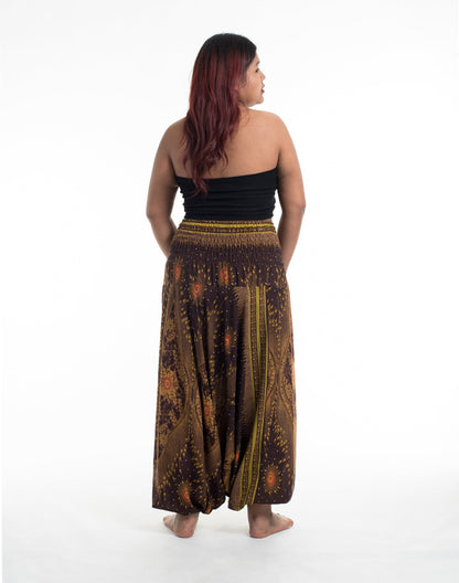 Plus Size Peacock Eyes 2-in-1 Jumpsuit Harem Pants in Brown