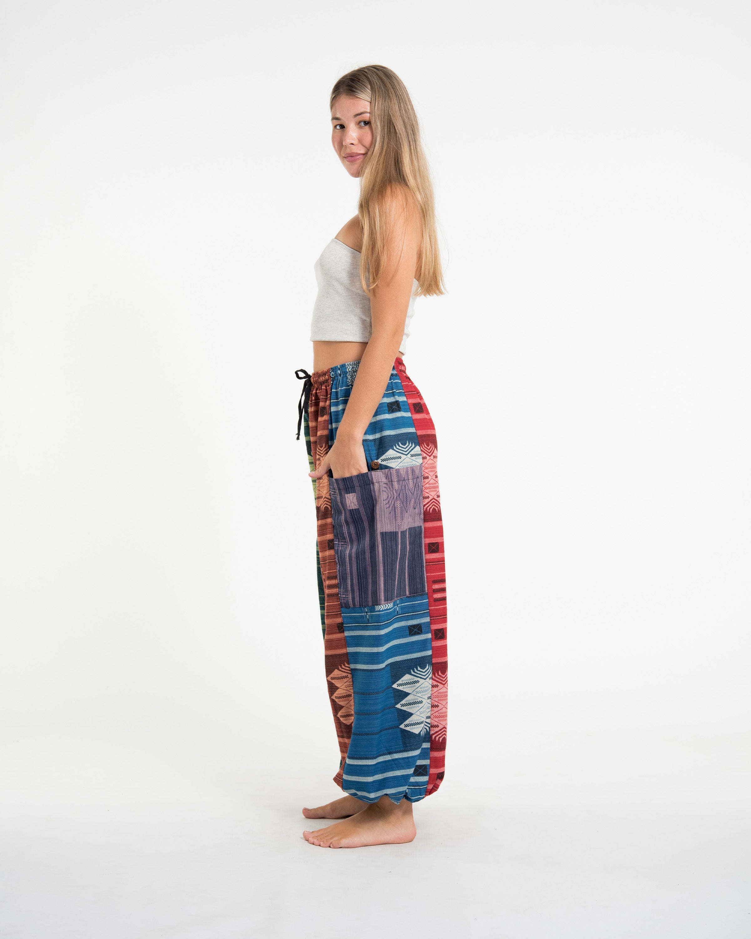 Patchwork Thai Hill Tribe Fabric Women's Cotton Pants in Multi
