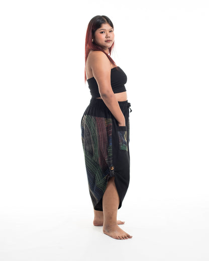 Plus Size Two Tone Rainbow Prints Women's Three Quarter Pants in Black