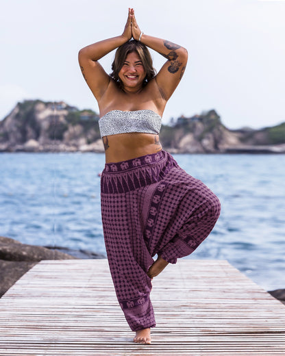 Plus Size Hill Tribe Elephant Women's Elephant Pants in Purple