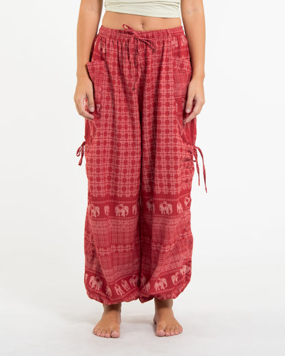 Women's Hill Tribe Cotton Elephant Pants in Red