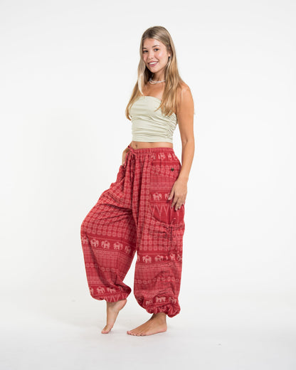 Women's Hill Tribe Cotton Elephant Pants in Red