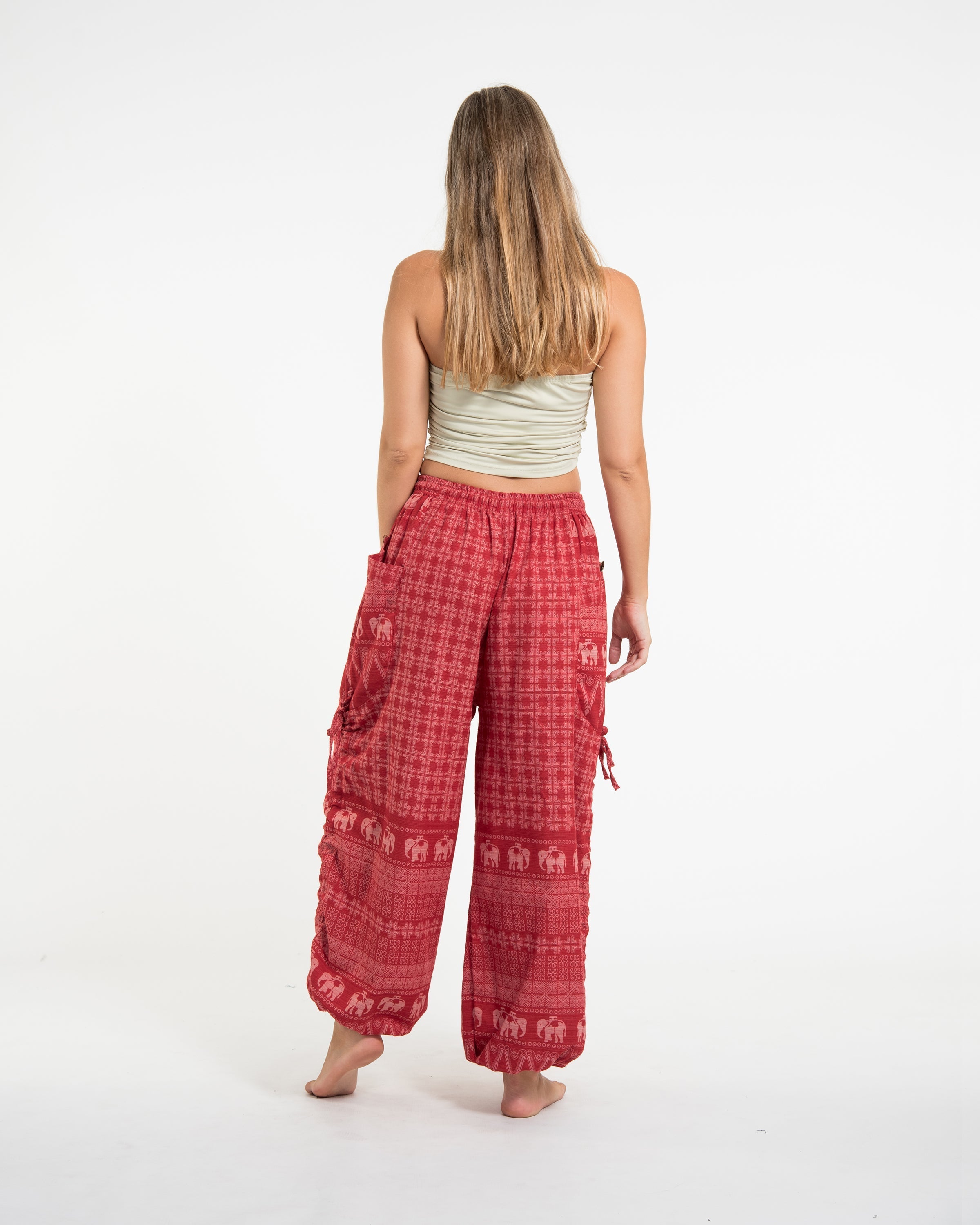 Women's Hill Tribe Cotton Elephant Pants in Red