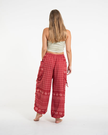 Women's Hill Tribe Cotton Elephant Pants in Red