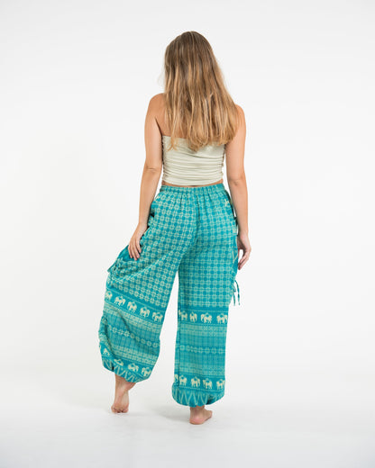 Women's Hill Tribe Cotton Elephant Pants in Turquoise