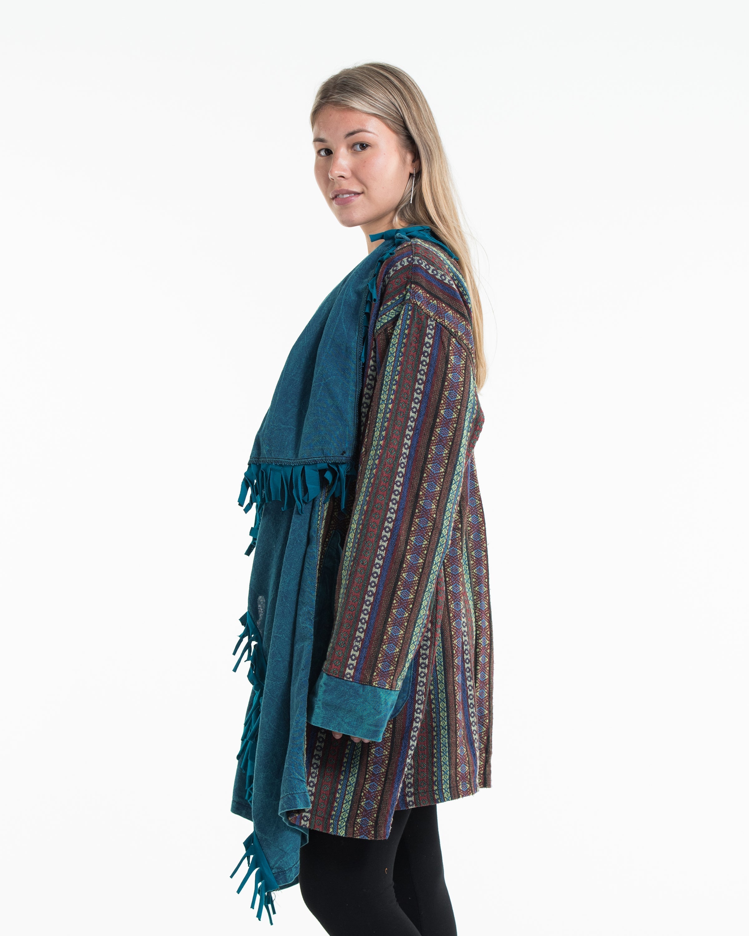 Tribal Cloak Jacket | Stonewash Drape in Turquoise