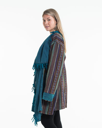 Tribal Cloak Jacket | Stonewash Drape in Turquoise