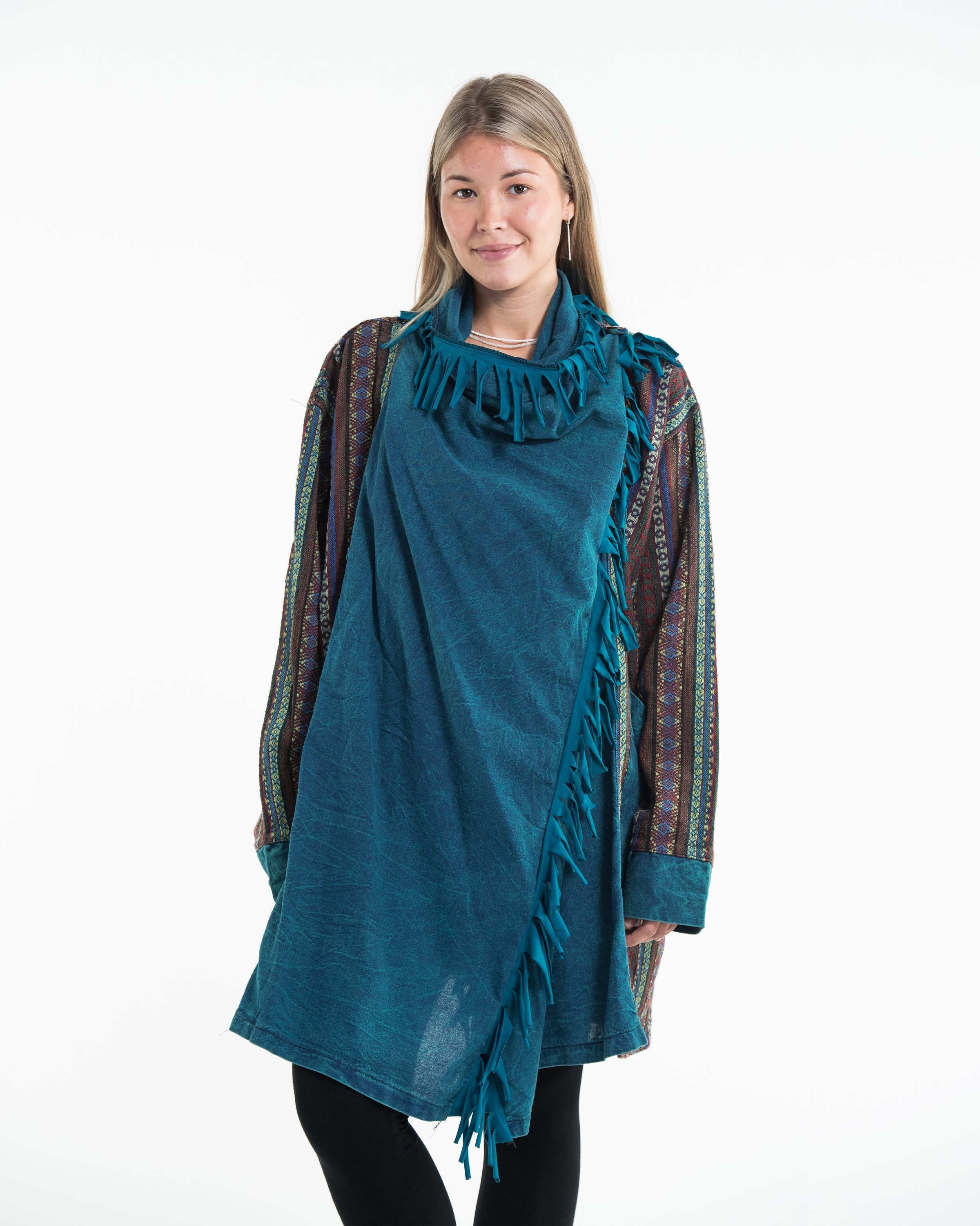 Tribal Cloak Jacket | Stonewash Drape in Turquoise
