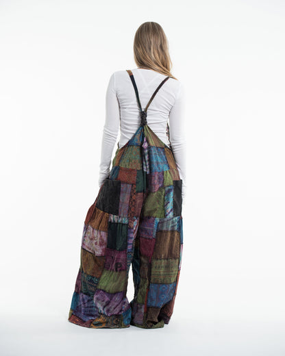 Baggy Style Patchwork Stonewash Overall in Multi Black