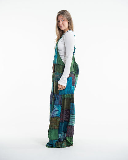 Baggy Style Patchwork Stonewash Overall in Multi Blue
