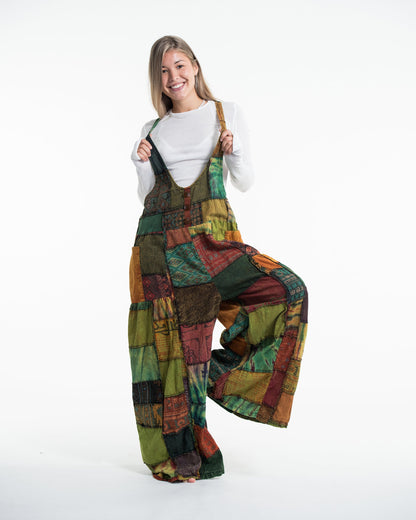 Baggy Style Patchwork Stonewash Overall in Multi Orange