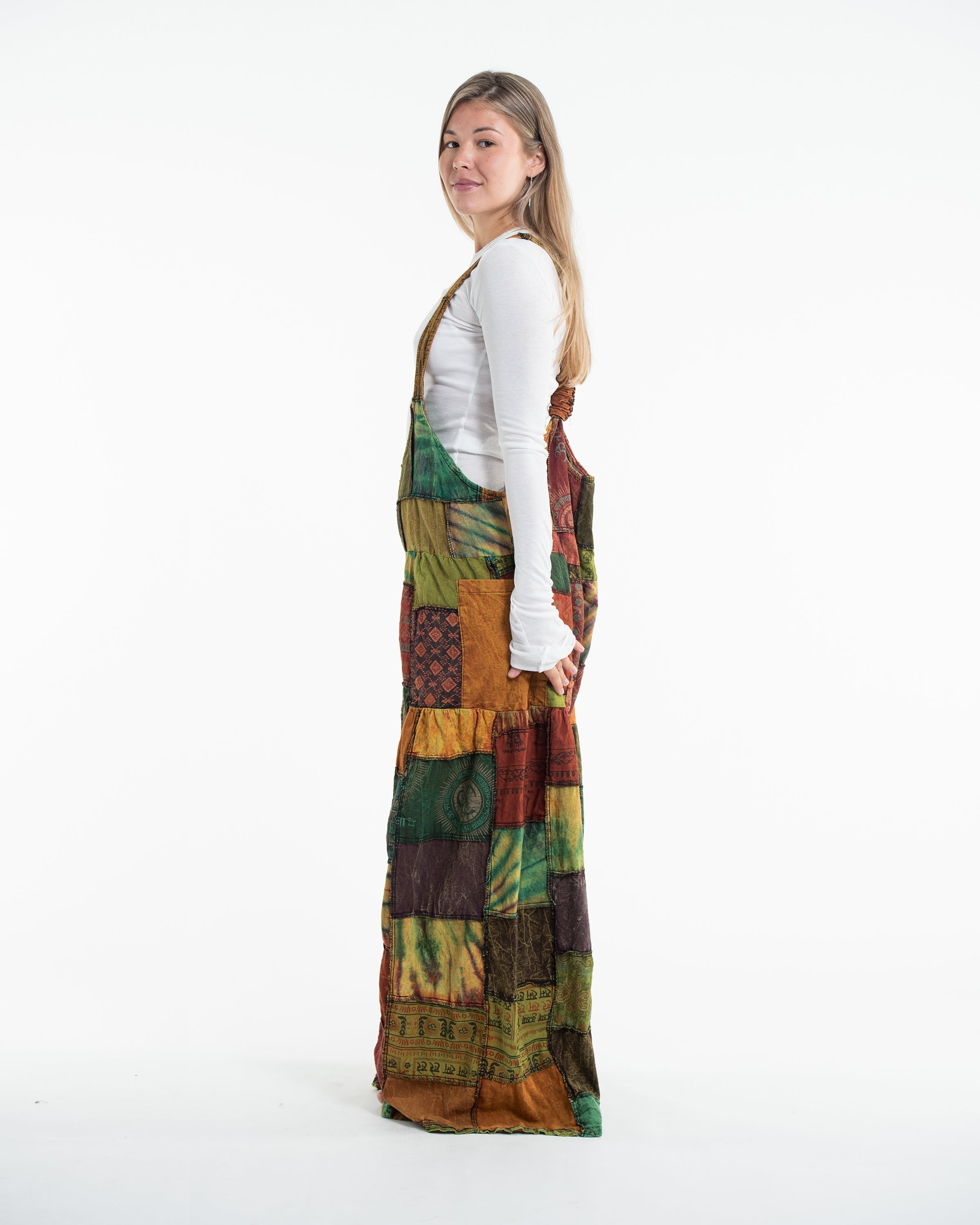 Baggy Style Patchwork Stonewash Overall in Multi Orange