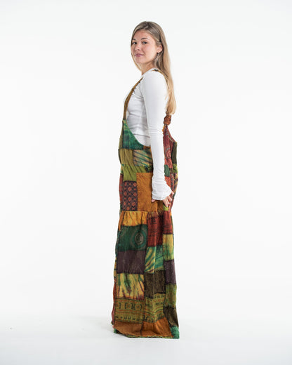 Baggy Style Patchwork Stonewash Overall in Multi Orange