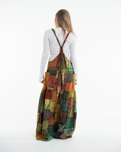 Baggy Style Patchwork Stonewash Overall in Multi Orange