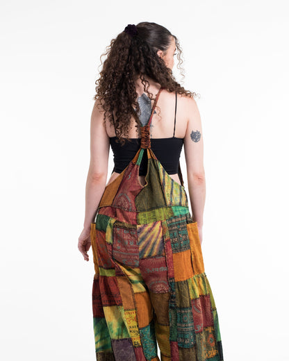 Baggy Style Patchwork Stonewash Overall in Multi Orange