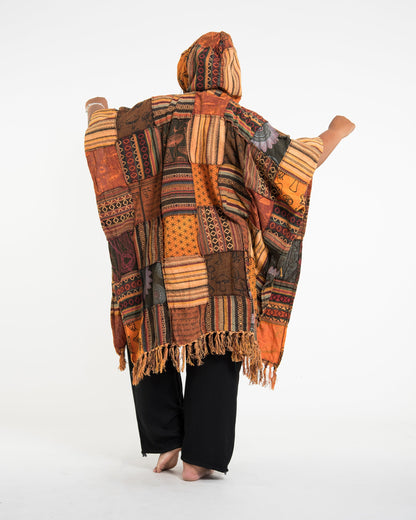 Unisex Patchwork Stonewash Hooded Poncho in Orange