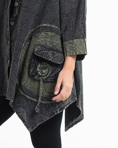 Unisex Spiral Stonewashed Tunic Top in Black