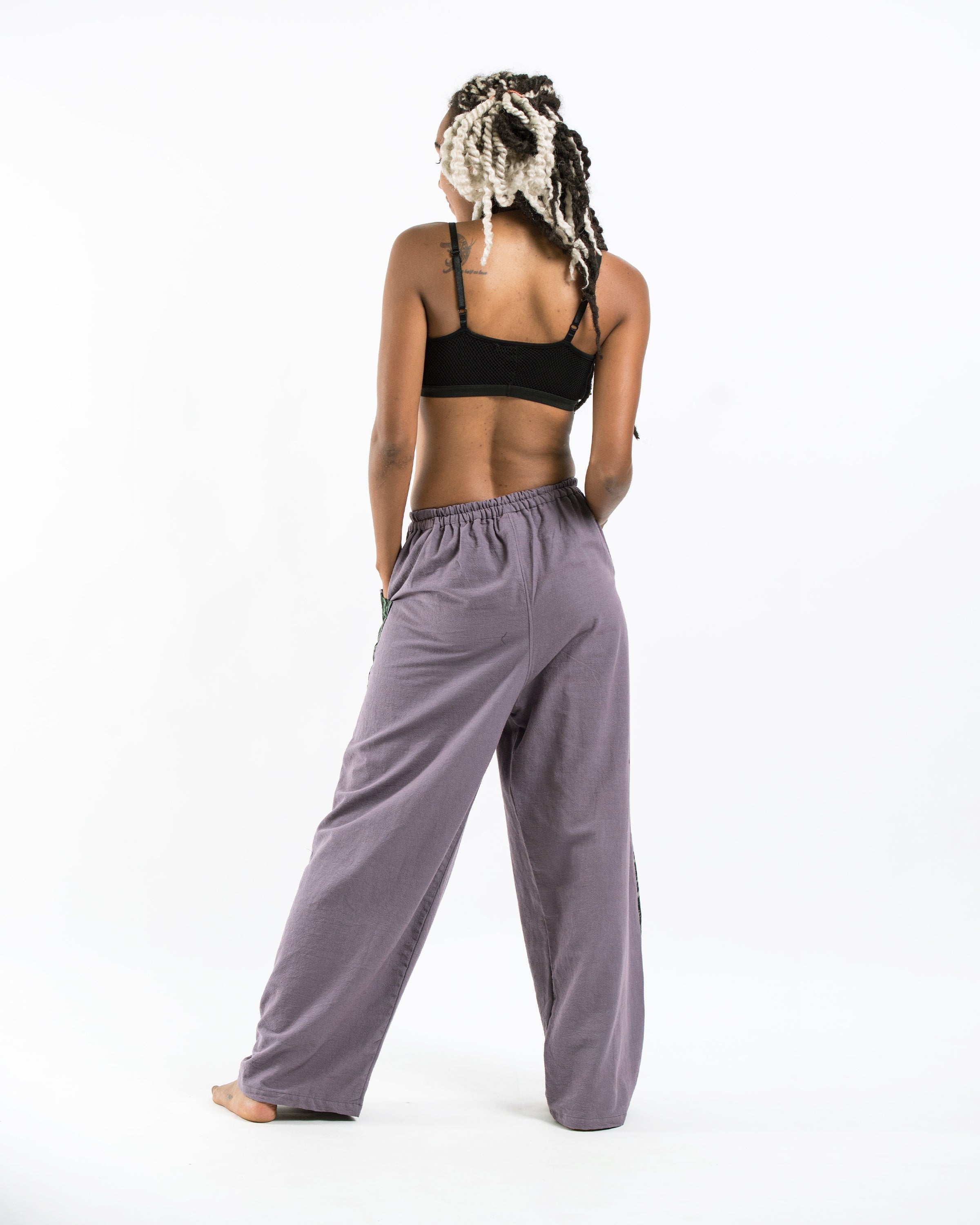 Thai Cotton Women's Pants With Hill Tribe Trim in Violet
