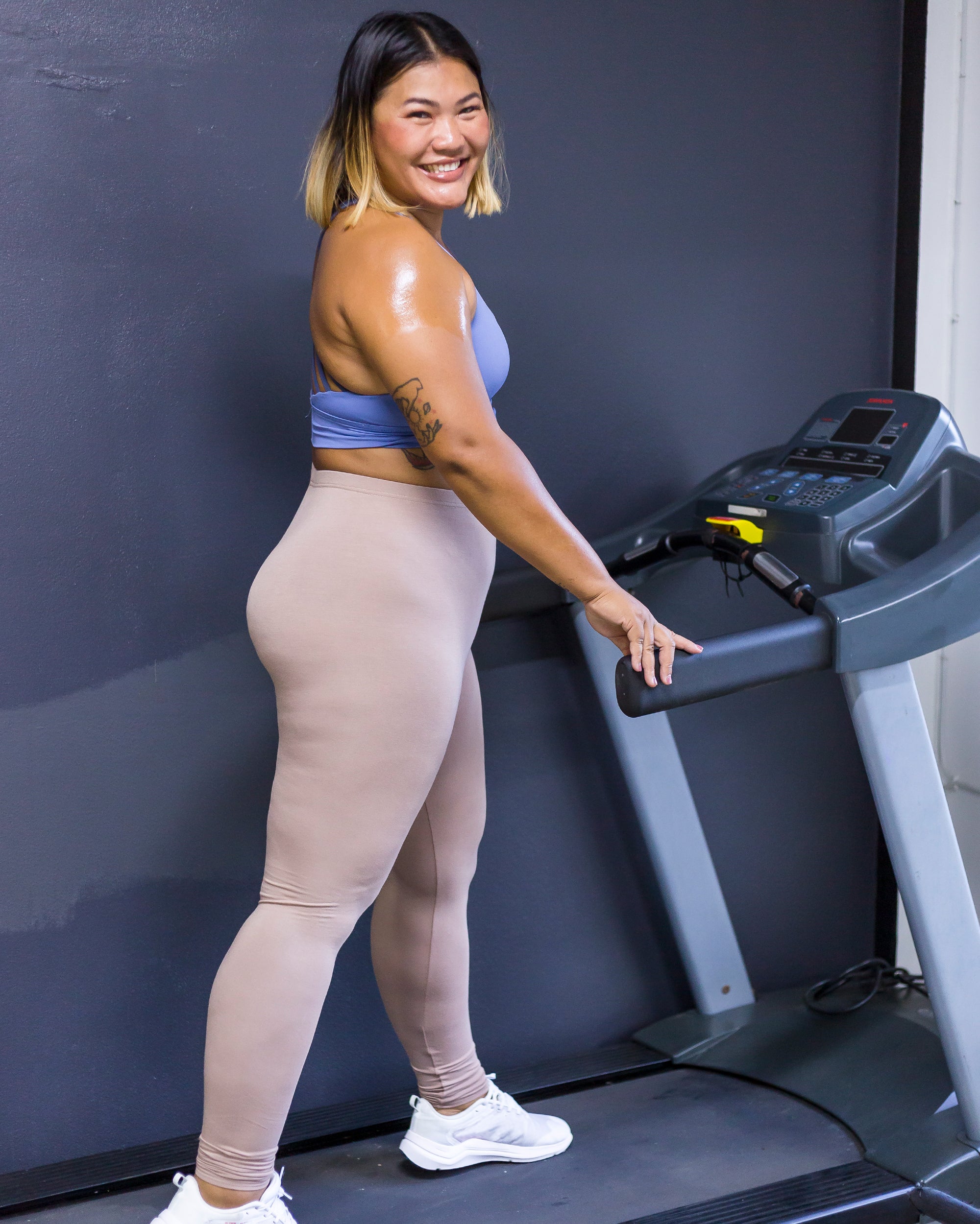 Plus Size Solid Color Cotton Leggings in Beige