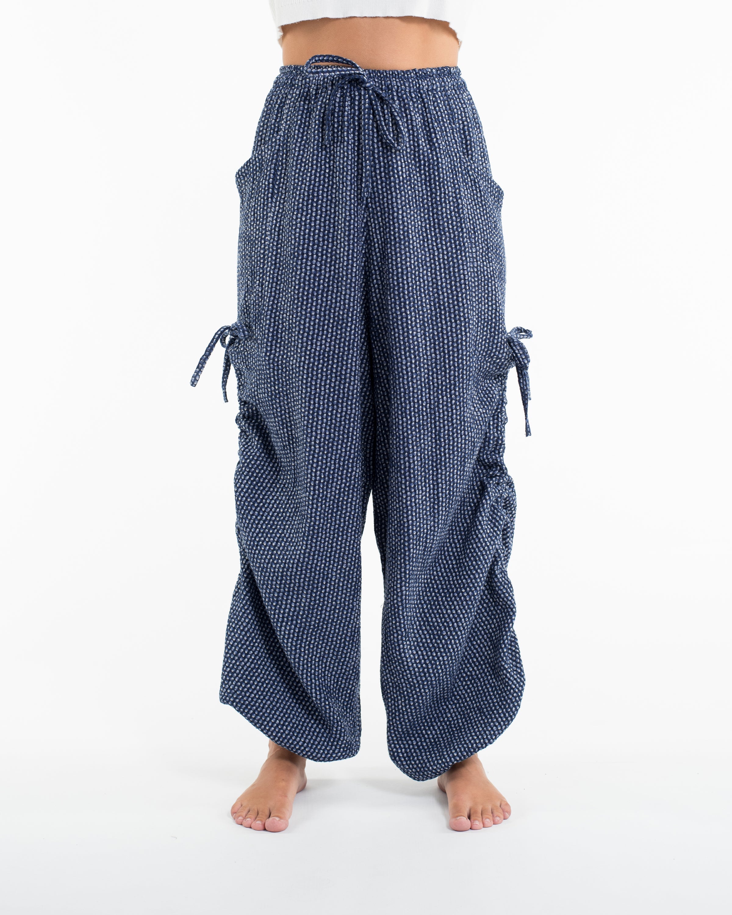 Women's Ribbed Linen Cotton Blend Pants in Blue