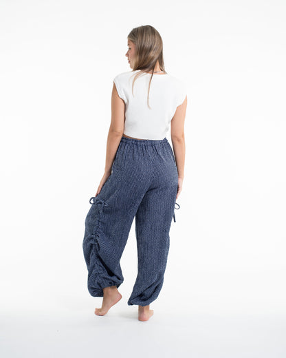Women's Ribbed Linen Cotton Blend Pants in Blue