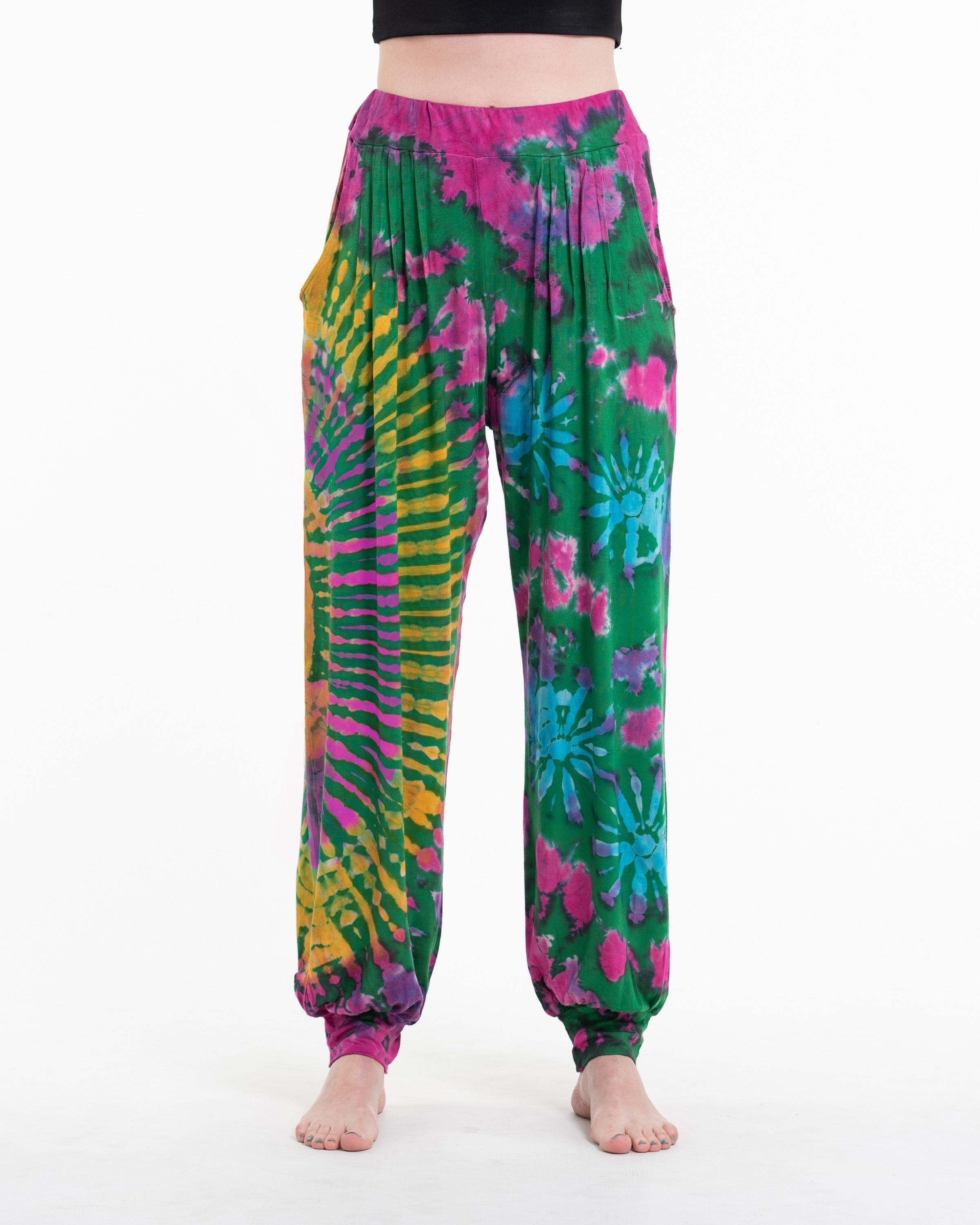 Tie Dye Cotton Women Harem Pants in Green