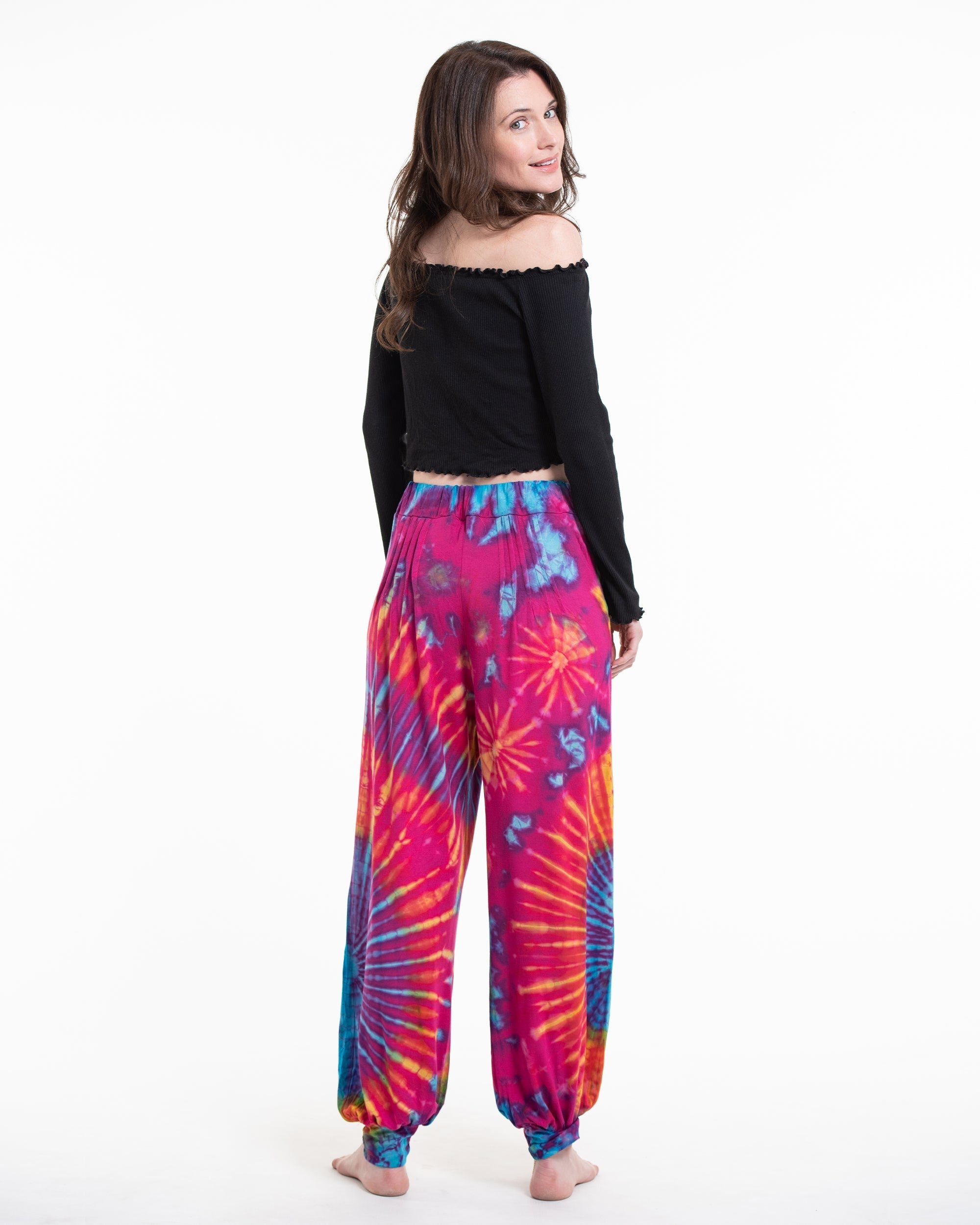 Tie Dye Cotton Women Harem Pants in Pink