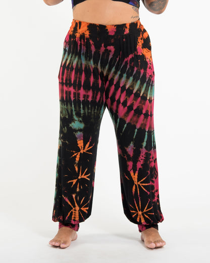 Plus Size Tie Dye Cotton Women Harem Pants in Black Pink