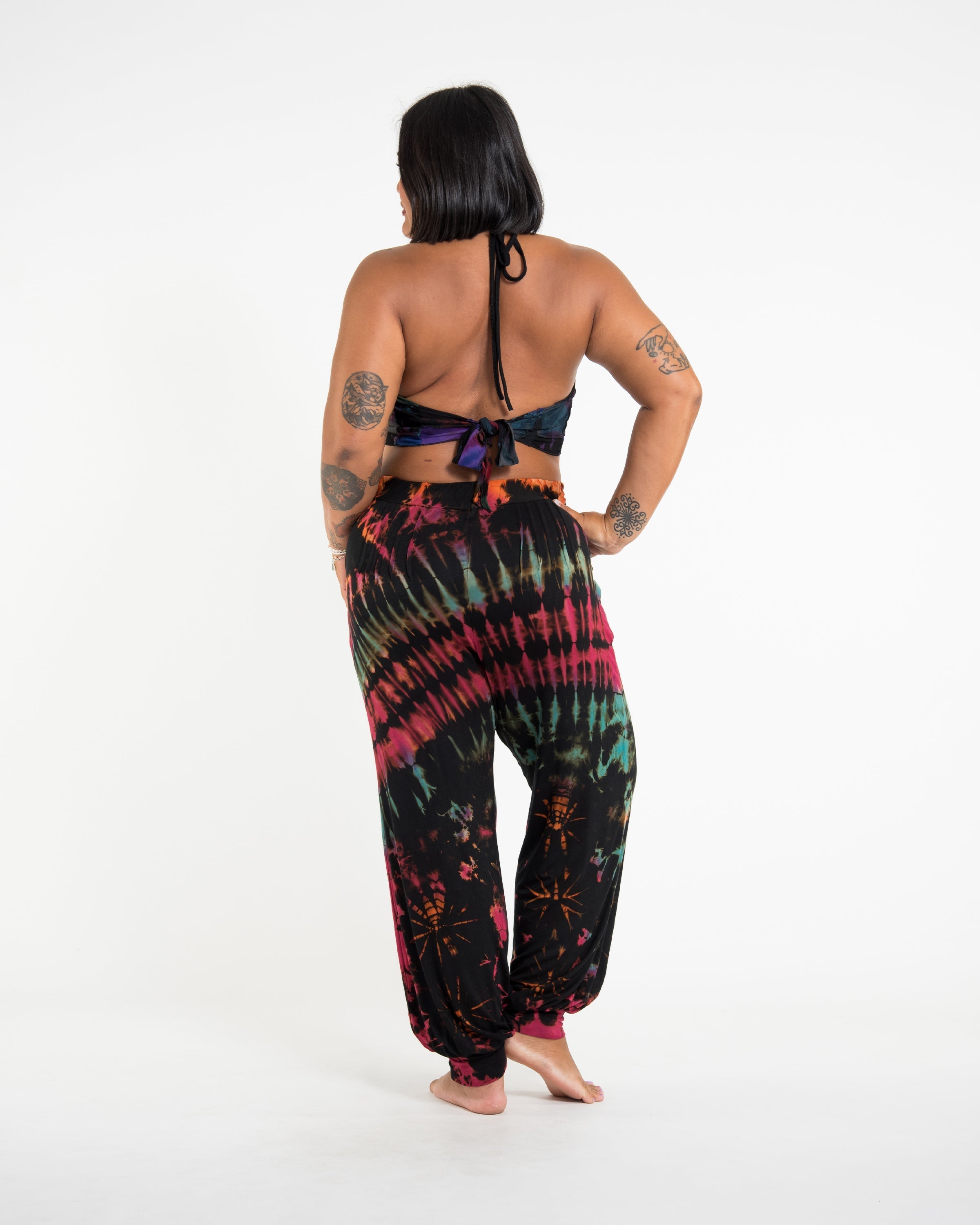 Plus Size Tie Dye Cotton Women Harem Pants in Black Pink