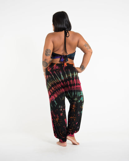 Plus Size Tie Dye Cotton Women Harem Pants in Black Pink