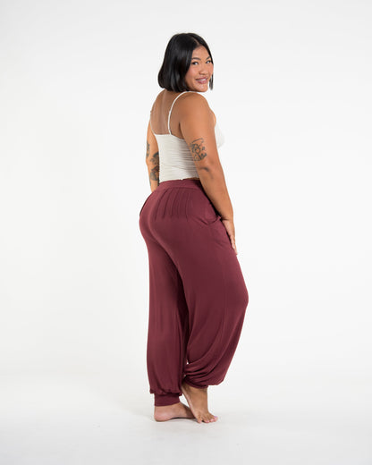 Plus Size Cotton Women Harem Pants in Solid Maroon