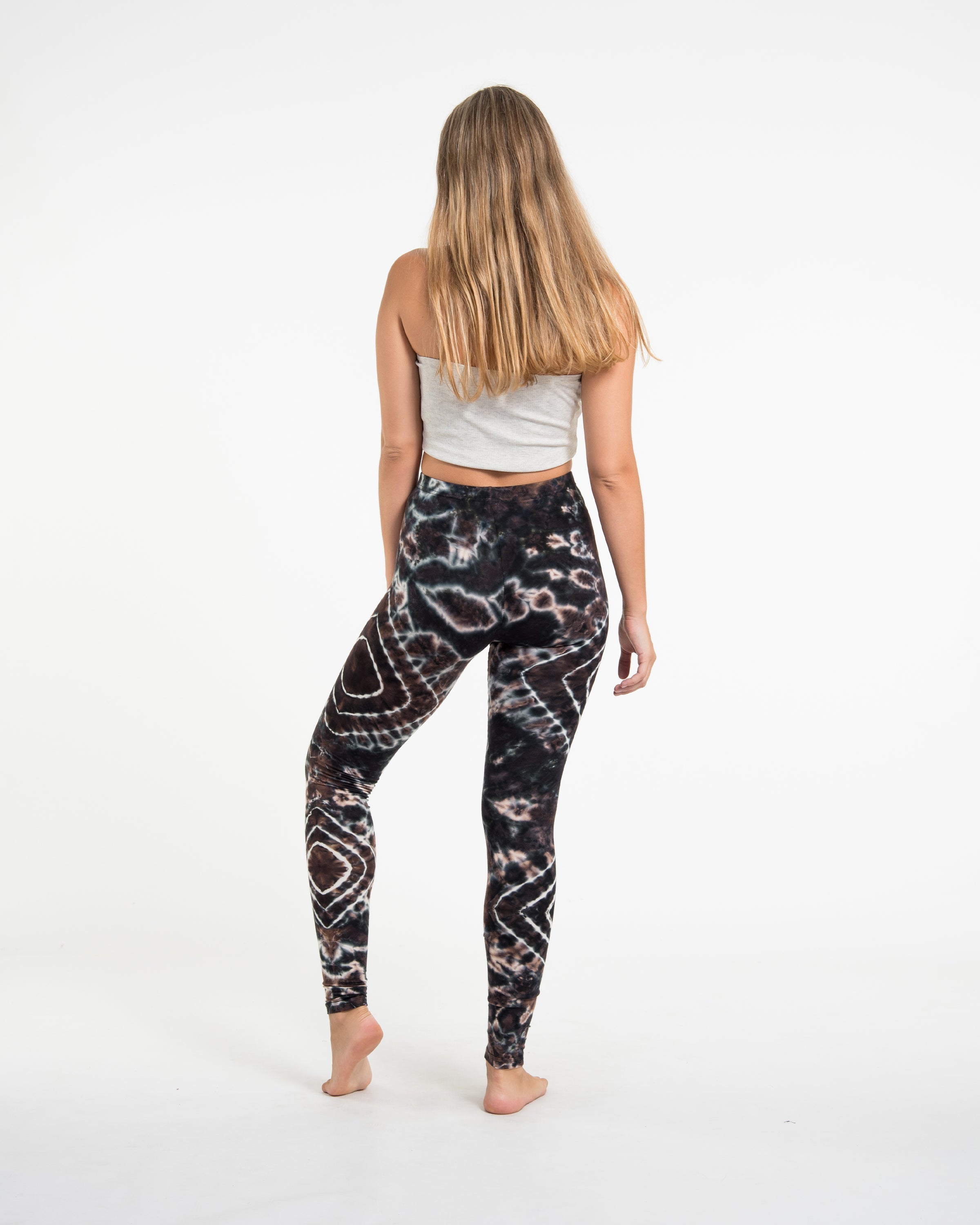 Diamond Tie Dye Cotton Leggings in Dark Brown