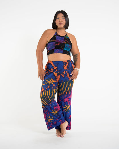 Tie Dye Wide Leg Palazzo Harem Pants Cotton in Royal Blue