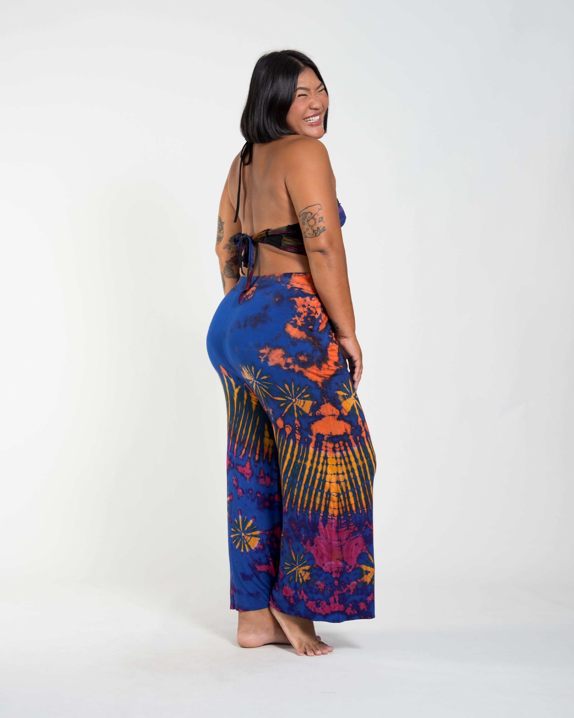 Tie Dye Wide Leg Palazzo Harem Pants Cotton in Royal Blue