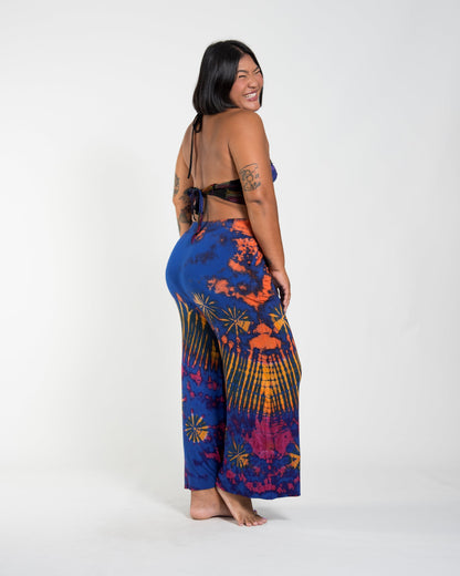 Tie Dye Wide Leg Palazzo Harem Pants Cotton in Royal Blue