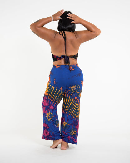 Tie Dye Wide Leg Palazzo Harem Pants Cotton in Royal Blue